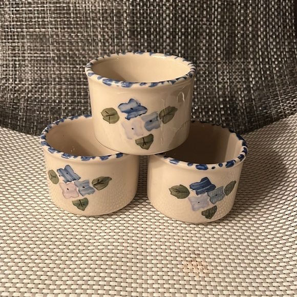 Gerald Henn Pottery Condiment Crocks Violet Flora Blue Trimmed Spongeware - Picture 4 of 5